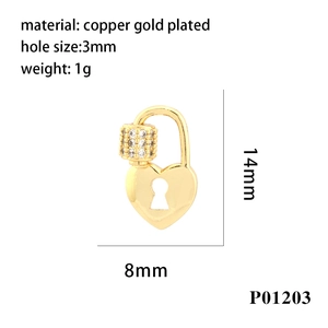 Pendentif cadenas cœur en cuivre plaqué or avec fermoir à vis en zircon pour bijoux DIY