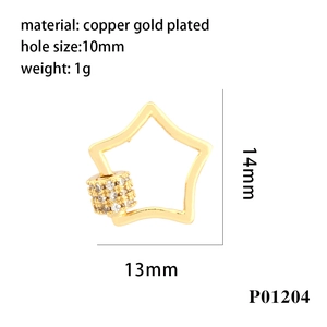 Pendentif étoile en cuivre doré avec zircon pavé et fermoir à vis de 10 mm pour collier