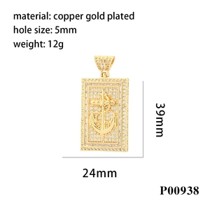 18K gold plated rectangular pendant with anchor and cross pavé cubic zirconia