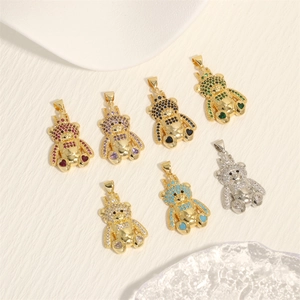 Cute Micro Inlaid Zircon Crown Bear Pendant Necklace Charms Copper Gold Plated Cartoon Animal Jewelry Accessories For Women