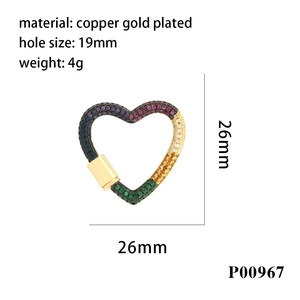 Regenbogen-Zirkonia Herz-Karabinerverschluss aus vergoldetem Kupfer für DIY-Schmuck