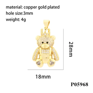 Detailed view of micro-pave zircon teddy bear pendant with size and weight metrics