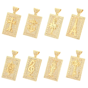 18K gold plated hip hop rectangular pendants set with micro-paved sparkling crystals