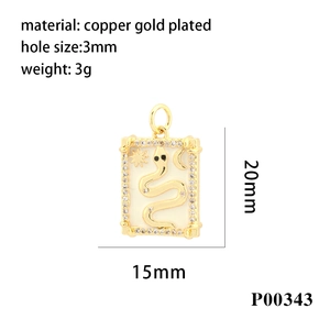18K vergulde koperen slangen hanger met wit emaille en zirkoonstenen, 20x15mm maat
