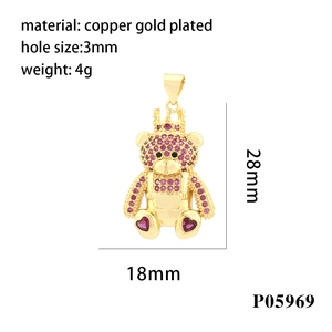Detailed view of micro-pave teddy bear pendant with dimensions 28mm x 18mm