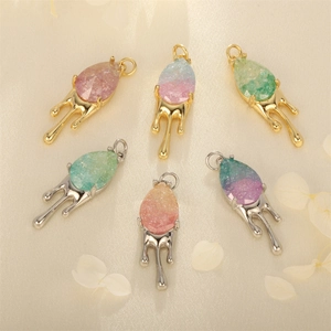Water Drop Lava Pendant Liquid Metal Gradient Crystal Charm For DIY Jewelry Making Gold Plated Copper Necklace Accessory