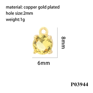 Pendentif zircon jaune rond plaqué or 18K 8x6mm pour la création de bijoux DIY