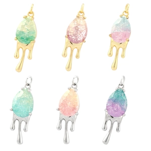 18K gold plated teardrop lava gradient crystal pendants for DIY necklaces and earrings