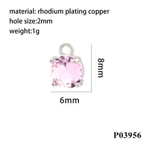 Détail du pendentif en zircon rose facetté de 1g en cuivre rhodié avec un trou de 2mm