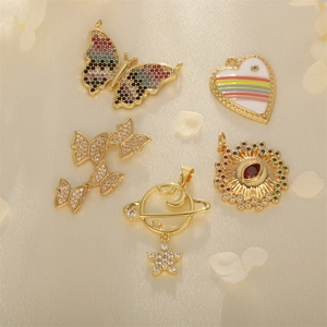 Gold Plated Copper Zirconia Heart Butterfly Evil Eye Saturn Pendant For DIY Jewelry Making Necklace Earring Accessories