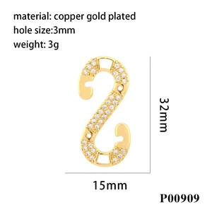 Connecteur de pendentif en cuivre doré avec zircons brillants en forme de S pour DIY