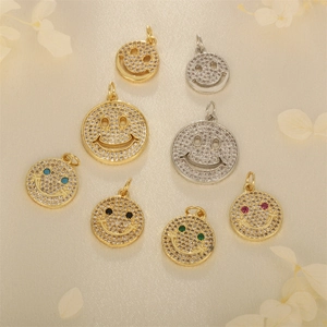 Colgante de Cara Sonriente de Cobre con Circonia para Creación de Joyas DIY Abalorios de Emoji para Collar Pulsera Mujer
