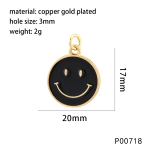 Detailansicht der Maße und 20mm Durchmesser von vergoldetem Kupfer Smiley-Gesicht Anhänger