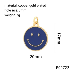20mm Kupfer vergoldeter bunter Emaille-Smiley-Anhänger für die Schmuckherstellung