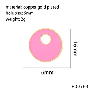 Runder Sternanhänger aus rosa Emaille und vergoldetem Kupfer, 16mm mit 5mm Bohrung