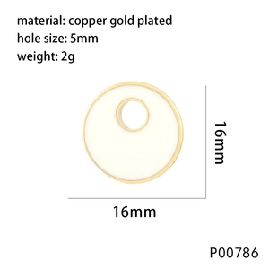 Details von 16mm vergoldetem runden Anhänger mit 5mm Loch und 2g Gewichtsangaben