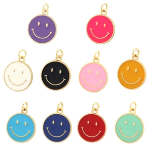 Buntes 10er-Set vergoldeter Smiley-Anhänger aus Emaille für die DIY-Schmuckherstellung