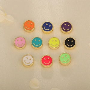 Gold Plated Copper Smiley Face Charms Enamel Round Beads For Jewelry Making DIY Bracelet Necklace Accessory Mixed Colors
