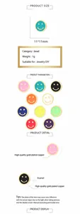 Detail view of 11mm colorful enamel smiley face charms for DIY jewelry making
