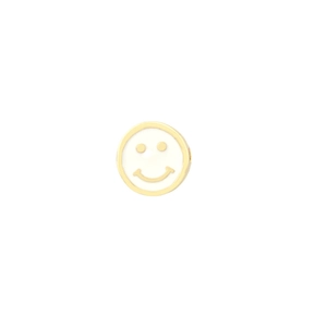 Macro detail of high quality gold plated copper bead with colorful smiley face enamel