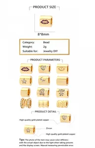 Détail des perles dorées 8x8mm serties de zircons pour création de bijoux DIY