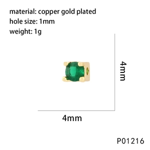 Detail of 4mm green zircon bead with gold plating and 1mm hole for jewelry making