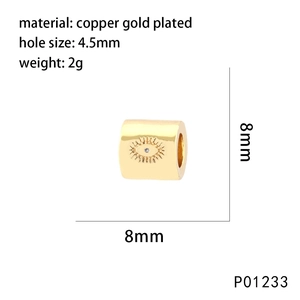 Détail de perle intercalaire œil protecteur en cuivre plaqué or avec zircon micro-serti