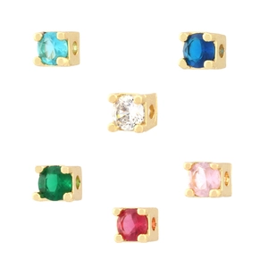 Square gold plated beads with colorful round cut zircon stones for DIY jewelry making