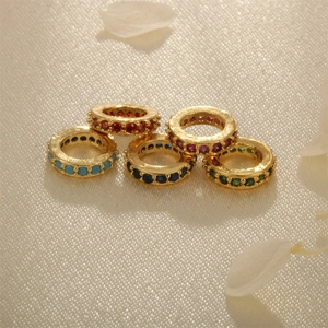 Golden wheel spacer beads with colorful zircon inlay for DIY jewelry necklaces and bracelets