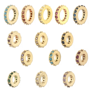 Multi-color zircon inlaid gold-plated wheel spacer beads for DIY jewelry making