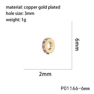 6mm copper gold plated wheel spacer bead with purple zircon for DIY jewelry making