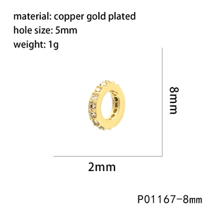 8mm Gold plated copper wheel bead with cubic zirconia for DIY necklaces and bracelets