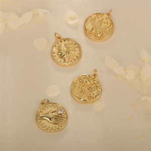 Vintage Gold Plated Copper Coin Pendant Only (Without Chain) With Goddess Lion Relief For DIY Jewelry Making Accessory