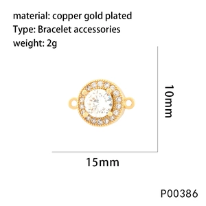 Macro view of a 15mm copper gold-plated pendant with a large zircon and micro-pave stones