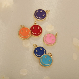 Colorful smiley face charms in six vibrant colors for DIY necklaces and earrings jewelry