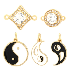 18K gold plated copper jewelry pendants with cubic zirconia and Yin Yang enamel charms