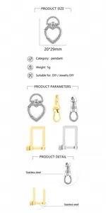 Detail of stainless steel heart lobster clasps and screw links for DIY jewelry making