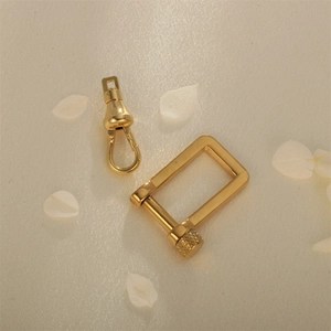 Punk style golden metal lobster clasp and D-ring screw buckle set on beige silk background