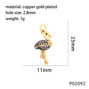 Detailed dimensions of flamingo pendant in gold plated copper with size specifications