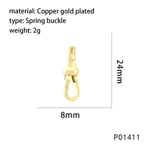 Detail view of a 24mm gold plated copper spring buckle with specific size measurements