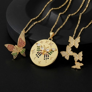 Französischer Leichter Luxus 18K Vergoldete Kupfer Schmetterling Anhänger Halskette Mit Bunten Zirkonia Für Damen Vielseitiger Schmuck