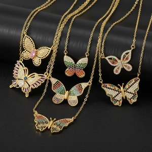 Lujoso Collar Con Colgante de Mariposa de Cobre Chapado en Oro Con Zirconia Multicolor Joyería de Moda para Mujer