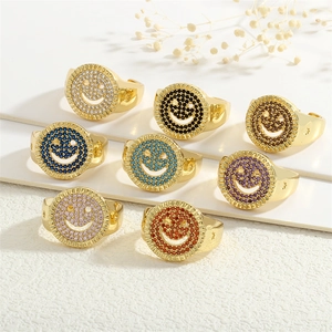 Anillos abiertos bañados en oro con caritas sonrientes de diamantes en ocho colores