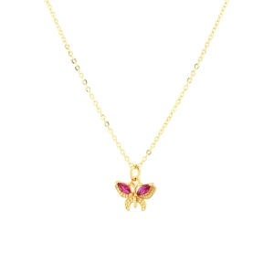 Elegant 18K gold plated necklace with a butterfly pendant featuring red zircon stones