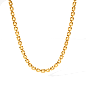 Minimalist 18k gold plated stainless steel chain necklace with textured rectangular links