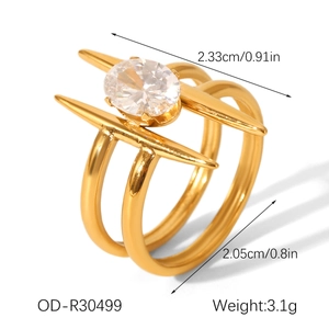 Detail view of geometric stainless steel ring with dimensions 2.33cm and 3.1g weight