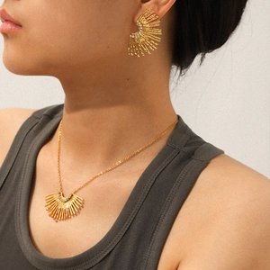 18k vergoldetes Edelstahl-Schmuckset mit Ohrringen und Zirkon-Halskette an einem Modell