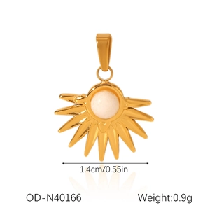 Detailed size view of the 18K gold sun pendant with white stone inlay and dimensions
