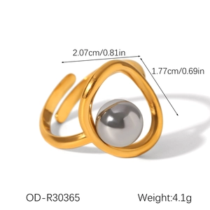 Detail view of irregular gold ring showing 2.07cm width and 1.77cm height specs