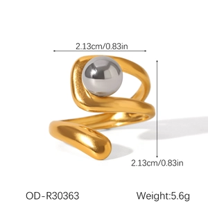 Detailed size specifications of the artistic hollow geometric two-tone spherical ring